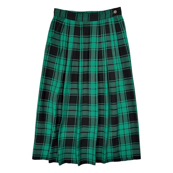 Alicia Dresses & Skirts - Vintage 90s Tartan Plaid Pleated Midi Skirt 10 Size 4 Green Black Watch Academia